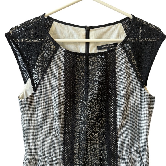 NANETTE LEPORE DRESS GINGHAM CHECK LACE SHEATH COCKTAIL PARTY FEMININE CHIC 6 - Picture 3 of 12